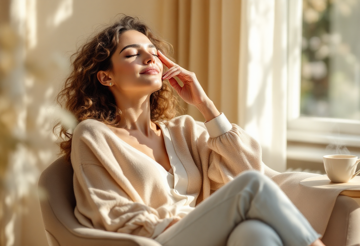 Woman resting comfortably at home